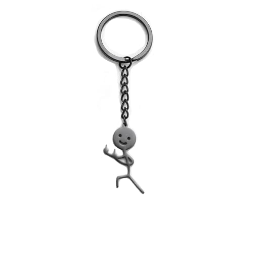 Amaxer Smiley Mittelfinger Stickman Schlüsselanhänger Lustig Gekritzel Streichholz Finger Edelstahl Schmuck Anhänger Kette Schlüsselanhänger Schlüsselbund (Style3-Schwarz) von Amaxer