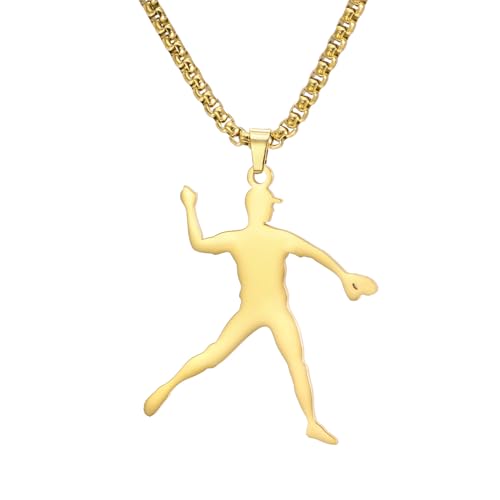 Amaxer Sport Baseball-Halskette Baseball-Spieler Athletische Wesentliche Bewegung Inspirational Schmuck Anhänger Box Kette Halskette für Sport-Liebhaber (Ammer - Gold) von Amaxer