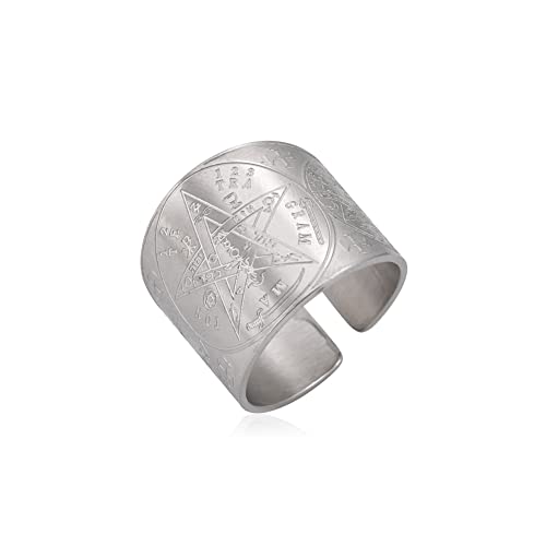 Amaxer Tetragrammaton Ring für Männer Pentagramm Stern Dreifach Mond Göttin Baum des Lebens Glücksamulett Verstellbarer Ring Statement Bandring Männer, Edelstahl von Amaxer