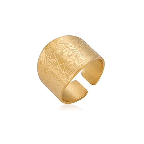 Amaxer Tetragrammaton Ring für Männer Pentagramm Stern Dreifachmond Göttin Baum des Lebens Glück Amulett Verstellbarer Ring Statement Band Ring Herren, Edelstahl von Amaxer
