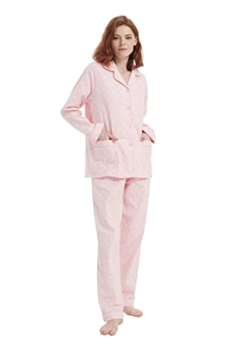 Amaxer Thermo Flanell Schlafanzug Damen 100% Baumwolle Pyjama Set Lang Winter Warmer Sleepwear von Amaxer