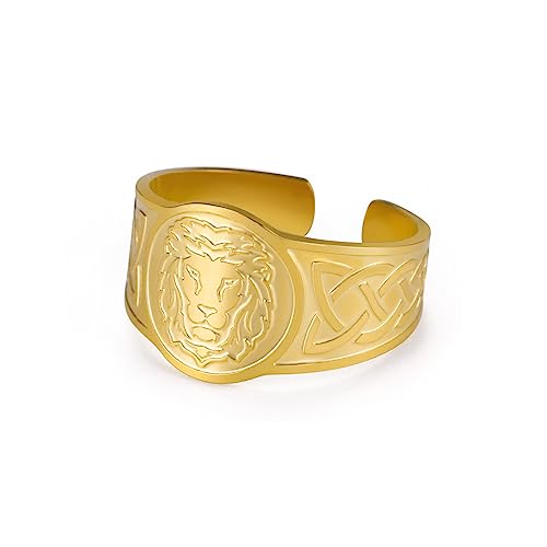 Amaxer Tier Löwe Adler Ring für Männer Edelstahl Punk Keltischer Knoten Amulett Vintage Wikinger Offene Verstellbare Statement Band Ring für Frauen Männer, Metall von Amaxer