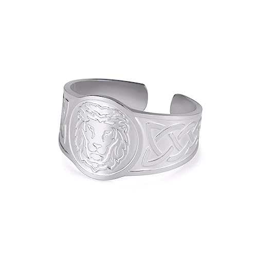 Amaxer Tier Löwe Adler Ring für Männer Edelstahl Punk Keltischer Knoten Amulett Vintage Wikinger Offene Verstellbare Statement Band Ring für Frauen Männer, Metall von Amaxer