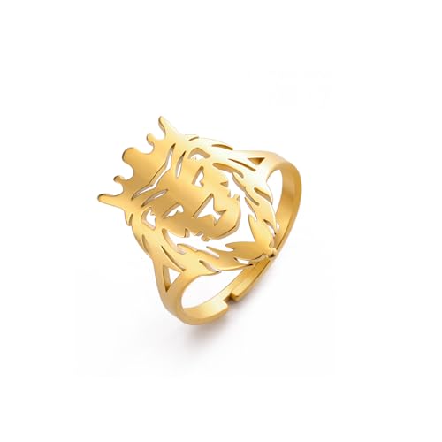 Amaxer Niedlicher Origami Wolf Fuchs gekrönter König der Löwen Ring verstellbar geometrisch ausgehöhlt Edelstahl Fingerring für Unisex Tierliebhaber (Löwe-Gold) von Amaxer