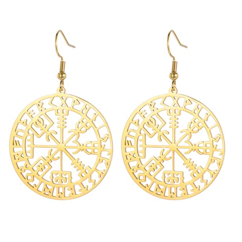 Amaxer Vegvisir Kompass Ohrringe für Frauen Edelstahl Wikinger Amulett Nordic Vegvisir Rune Talisman Schmuck baumeln Tropfen Ohrringe, Einheitsgröße, Edelstahl, Kein Edelstein von Amaxer