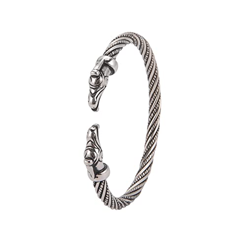 Amaxer Viking Nordic Fenrir Wolf Heads Odin Raven Crow Dragon Edelstahl Open Cuff Armband Starkes Amulett Schmuck Schutz für Männer Frauen (Krähe-Silber) von Amaxer