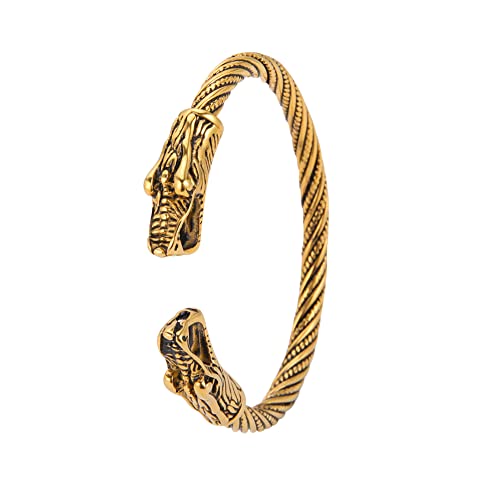 Amaxer Viking Nordic Fenrir Wolf Heads Odin Raven Crow Dragon Edelstahl Open Cuff Armband Starkes Amulett Schmuck Schutz für Männer Frauen (Wolf-Gold) von Amaxer