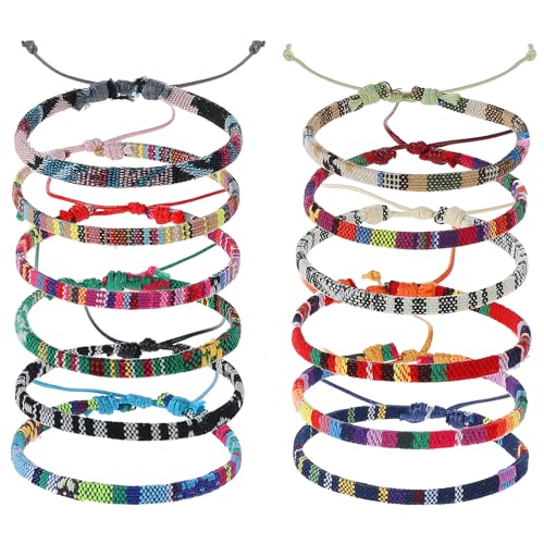 Amaxiu 12 Stück Böhmisch Freundschaftsarmbänder, Verstellbar Gewebte Armbänder Handgefertigt Freundschaftsarmband stoffarmband für Damen Herren von Amaxiu