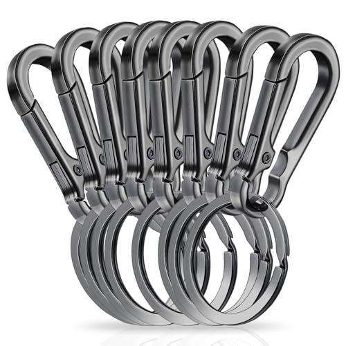 Amaxiu 8 Stück Robuster Karabiner Schlüsselanhänger, Zinklegierung Schlüsselanhänger mit Schlüsselring Schnellverschluss Metall Schlüsselanhänger Clips Schlüsselanhänger Halter Organizer (grau) von Amaxiu