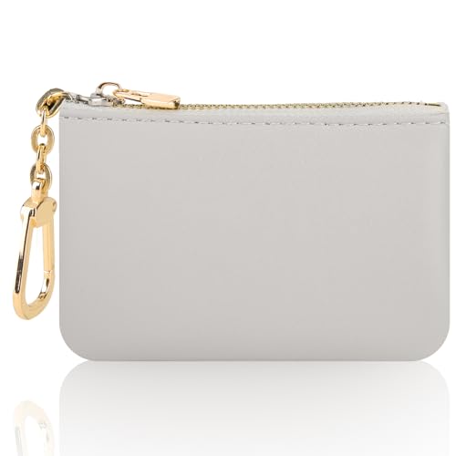 Amaxiu Mini Geldbörse Damen, Kleiner Geldbeutel Mit Schlüsselanhänger Rindsleder Münzbeutel Portemonnaie Münzbörse Klein Mini Geldbeutel (Weiß) von Amaxiu