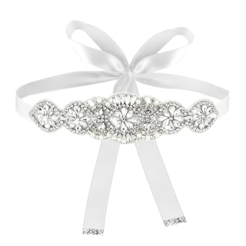 Amaxiu Perlen Gürtel für Frauen - Braut Hochzeit Taille Band, Brautjungfer Elegante Einstellbare Weiße Schleife für Kleid von Amaxiu