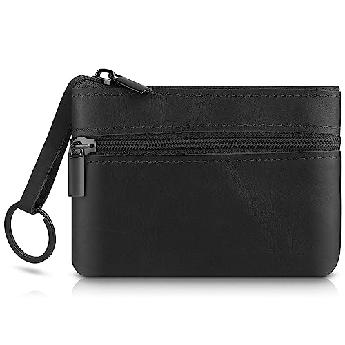 Amaxiu Herren Geldbörse aus echtem Leder mit Reißverschluss, Münzfach aus Rindsleder mit Reißverschluss und Schlüsselanhänger Wallets Kleingeldhalter Münz Organizer für Herren (Schwarz) von Amaxiu