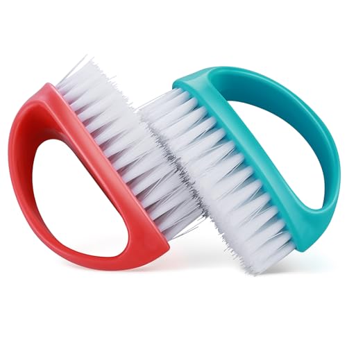 Amaxiu Handnagelbürsten,2 Stück Handbürste Nagelbürste mit Griff aus Kunststoff Nylon Bürsten feste steife Borsten zum Reinigung von Fingernägeln für Zehen Männer Mechanik Gärtner Hand unter Nägeln von Amaxiu