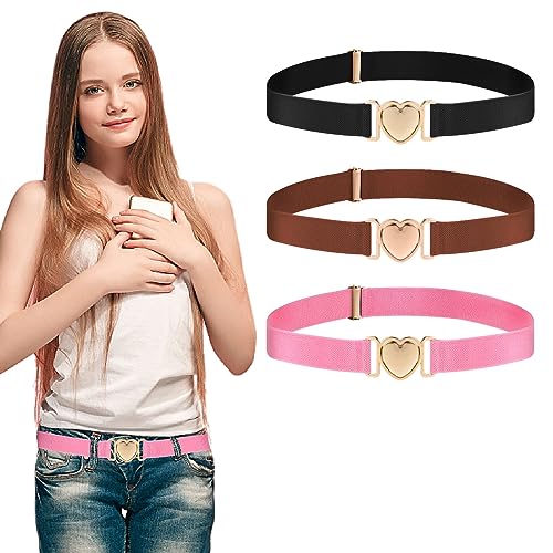 Amaxiu Herz Schnalle, elastischer Taillengürtel für Mädchen verstellbare Stretch Gürtel Schnellverschluss süßer Gürtel für Mädchen Frauen Hosen Kleider Jeans (schwarz, braun, rosa) von Amaxiu