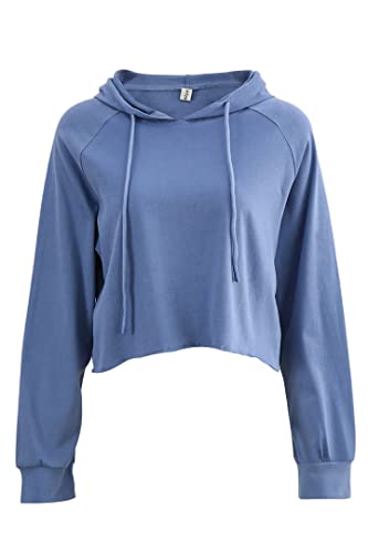 Amazhiyu Crop-Kapuzenpullover für Damen, lässiger Kapuzenpullover mit Kapuze mit Kordelzug, langärmelig, bauchfrei, Sweatshirt mit Kapuze, blau, 36 von Amazhiyu