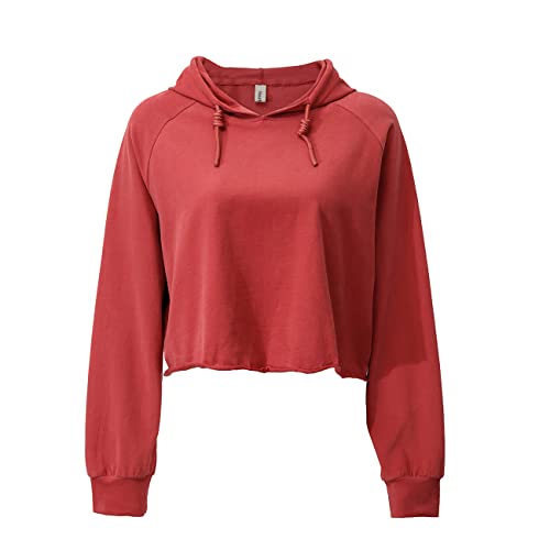 Amazhiyu Crop-Kapuzenpullover für Damen, lässiger Kapuzenpullover mit Kapuze mit Kordelzug, langärmelig, bauchfrei, Sweatshirt mit Kapuze, rot, 36 von Amazhiyu