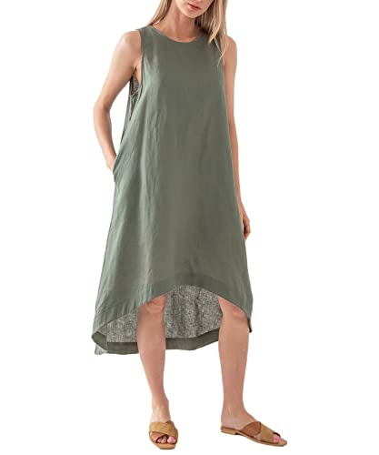 Amazhiyu Damen 100% Leinen High Low Midi Kleid mit Taschen für Sommer Casual Flowy Kleider - Grün - Groß Amazhiyu Damen 100% Leinen High Low Midi Kleid mit Taschen für Sommer Casual Flowy Kleider - Grün - Groß von Amazhiyu
