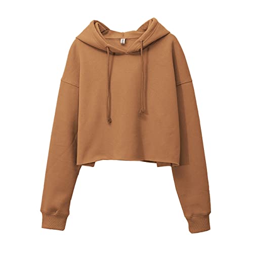 Amazhiyu Damen Cropped Hoodies Langarm Fleece Crop Top Sweatshirt mit Kapuze, braun, L/X-Large von Amazhiyu