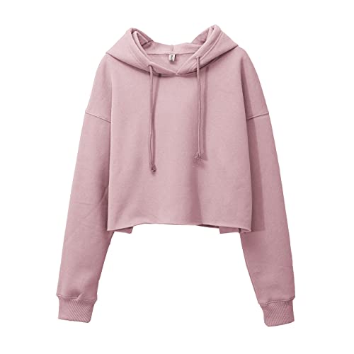 Amazhiyu Damen Cropped Hoodies Langarm Fleece Crop Top Sweatshirt mit Kapuze, rose, M/L von Amazhiyu