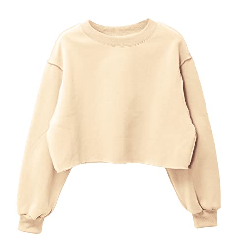 Amazhiyu Damen Cropped Sweatshirt Pullover Fleece Cropped Hoodie Lange Ärmel Casual Crop Top für Herbst Winter, Beige Apricot, 38 von Amazhiyu