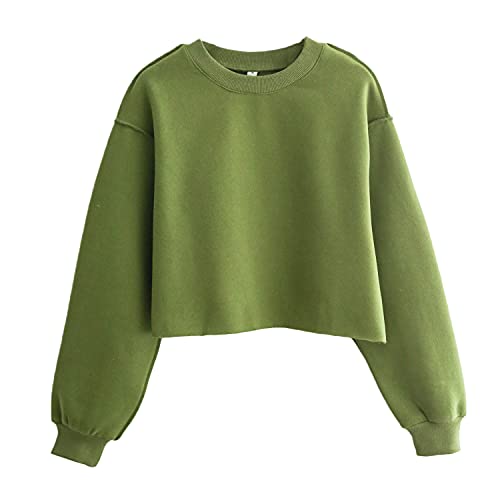 Amazhiyu Damen Cropped Sweatshirt Pullover Fleece Cropped Hoodie Lange Ärmel Casual Crop Top für Herbst Winter, grün, 42 von Amazhiyu