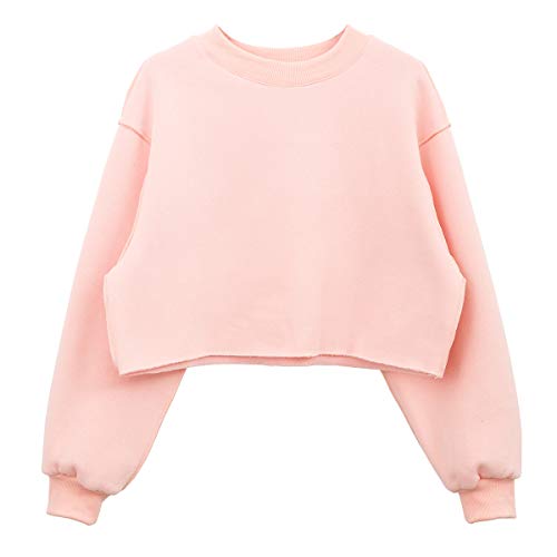 Amazhiyu Damen Cropped Sweatshirt Pullover Fleece Cropped Hoodie Lange Ärmel Casual Crop Top für Herbst Winter, rose, Small-Medium von Amazhiyu