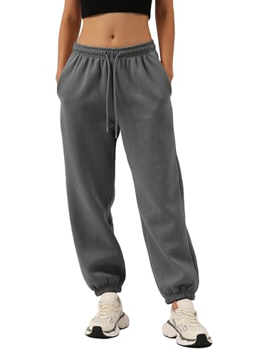 Amazhiyu Damen Jogginghose Lang Sporthose Baggy Joggpants High Waist Hosen Frauen Sweatpants Freizeithose Trainingshose Mit Taschen, Dunkel Grau, L von Amazhiyu