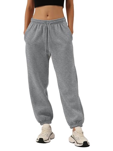 Amazhiyu Damen Jogginghose Lang Sporthose Baggy Joggpants High Waist Hosen Frauen Sweatpants Freizeithose Trainingshose Mit Taschen, Grau, S von Amazhiyu