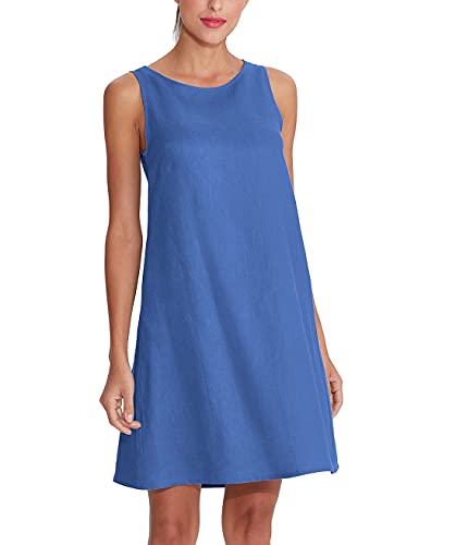 Amazhiyu Damen-Kleid aus Leinen, ärmellos, mit Taschen, Rundhalsausschnitt, lässiges Kleid für den Sommer - - Klein Amazhiyu Damen-Kleid aus Leinen, ärmellos, mit Taschen, Rundhalsausschnitt, lässiges Kleid für den Sommer - - Klein von Amazhiyu