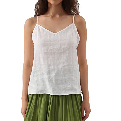Amazhiyu Damen Leinen Tops Sommer Ärmellos Spaghetti Trägershirt Blumendruck Crop Tanktop V-Ausschnitt Sommertop Tshirt Trägertop Blusentops Basic Oberteil Top Vest, Weiß, XL Amazhiyu Damen Leinen Tops Sommer Ärmellos Spaghetti Trägershirt Blumendruck Crop Tanktop V-Ausschnitt Sommertop Tshirt Trägertop Blusentops Basic Oberteil Top Vest, Weiß, XL von Amazhiyu