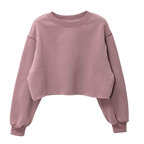 Amazhiyu Damen Pullover Fleece Cropped Hoodie Lange Ärmel Casual Crop Top für Herbst Winter, violett, 38 von Amazhiyu