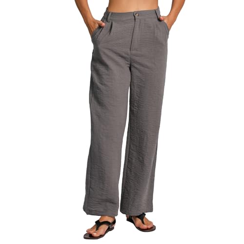 Amazhiyu Damenhosen Leinenhose Damen Hose Baggy Business Outfit Lang Leinen Wide Leg Stoffhose Weites Bein Anzughose Elegant Mit Taschen, Grau, L Amazhiyu Damenhosen Leinenhose Damen Hose Baggy Business Outfit Lang Leinen Wide Leg Stoffhose Weites Bein Anzughose Elegant Mit Taschen, Grau, L von Amazhiyu