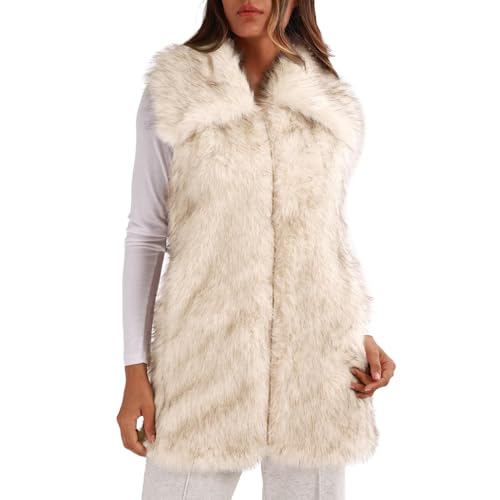 Amazhiyu Fellweste Damen, Felljacke Weste Lang Pelzjacke Pelzmantel Kunstfell Jacke Mantel Winter Ärmellos Plüschmantel Kunstpelz Westen Damenwesten Mit Taschen und Reißverschluss, Beige, S Amazhiyu Fellweste Damen, Felljacke Weste Lang Pelzjacke Pelzmantel Kunstfell Jacke Mantel Winter Ärmellos Plüschmantel Kunstpelz Westen Damenwesten Mit Taschen und Reißverschluss, Beige, S von Amazhiyu