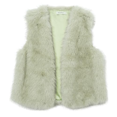 Amazhiyu Fellweste Damen, Kunstfell Weste Kurz Plüschweste Herbst Winter, Damenwesten Ärmellos Kunstpelz Westen Winterweste Pelzweste Warme Fleece Weste, Grün, M von Amazhiyu