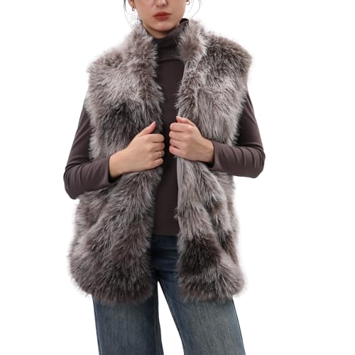 Amazhiyu Fellweste Damen, Pelzmantel Pelzjacke Lang Weste, Kunstfell Jacke Mantel Winter Herbst, Ärmellos Plüschmantel Kunstpelz Westen Elegant, Damenwesten mit Taschen und Reißverschluss, Tie-Dye, M von Amazhiyu