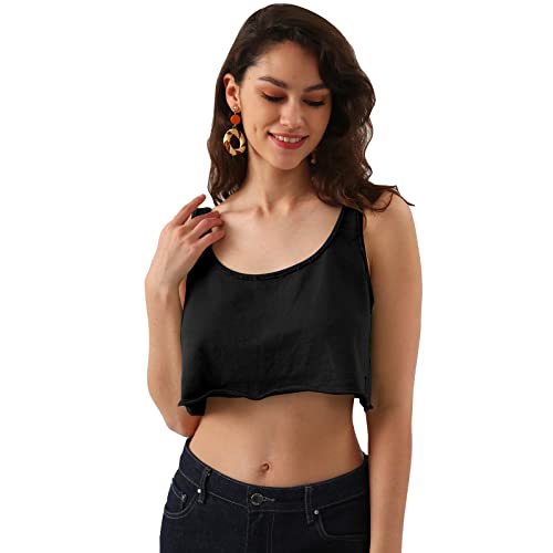 Amazhiyu Frauen Crop Tops Weste, Mädchen Ärmellos Solid Pullover Weste Tank Crop Tops, Cover Up Pullover Top, Lose Basic Cami Top Shirt, Schwarz , M von Amazhiyu