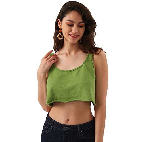 Amazhiyu Frauen Crop Tops Weste, Mädchen Ärmellos Solid Pullover Weste Tank Crop Tops, Cover Up Pullover Top, Lose Basic Cami Top Shirt, grün, M von Amazhiyu