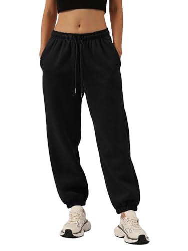 Amazhiyu Damen Jogginghose Lang Sporthose Baggy Joggpants High Waist Hosen Frauen Sweatpants Freizeithose Trainingshose Mit Taschen, Schwarz, S von Amazhiyu