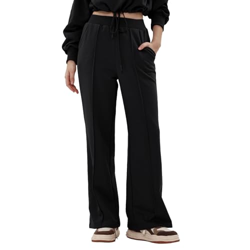 Amazhiyu Jogginghose Sporthosen für Damen Baumwolle Lockere Hosen Freizeithose Lang Yogahose Joggpants Frauen High Waist Sweatpants Trainingshose Mit Taschen, Schwarz, S von Amazhiyu