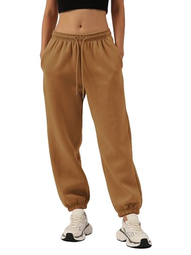 Amazhiyu Damen Jogginghose Lang Sporthose Baggy Joggpants High Waist Hosen Frauen Sweatpants Freizeithose Trainingshose Mit Taschen, Braun, S von Amazhiyu
