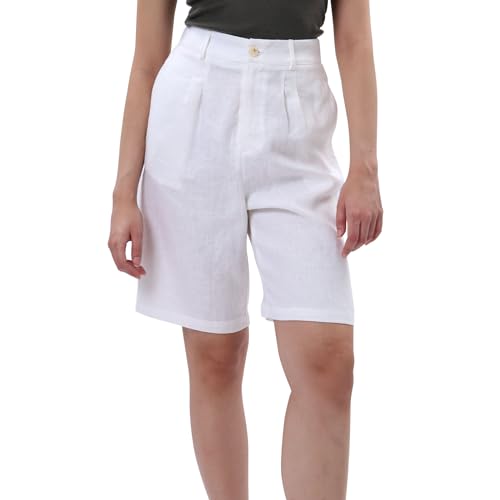 Amazhiyu Leinen Shorts Damen Sommer Elastische Mit Taschen Lässige Beach Shorts Weiß L von Amazhiyu