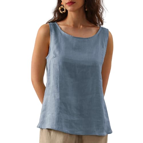 Amazhiyu Leinen Top für Damen, Sommer Crop Tank Tops, Ärmellos Tshirt Rundhalsausschnitt Blusentops, Lässig Locker Vest Oberteil, Graublau, M Amazhiyu Leinen Top für Damen, Sommer Crop Tank Tops, Ärmellos Tshirt Rundhalsausschnitt Blusentops, Lässig Locker Vest Oberteil, Graublau, M von Amazhiyu