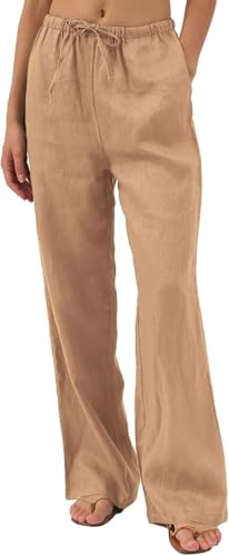 Amazhiyu Damenhosen Leinen Hosen Damen Leinenhose Sommer Lockere Sommerhose Leicht Lang Wide Leg Hose Stoffhose Freizeithose Mit Taschen, Hellbraun, L Amazhiyu Damenhosen Leinen Hosen Damen Leinenhose Sommer Lockere Sommerhose Leicht Lang Wide Leg Hose Stoffhose Freizeithose Mit Taschen, Hellbraun, L von Amazhiyu