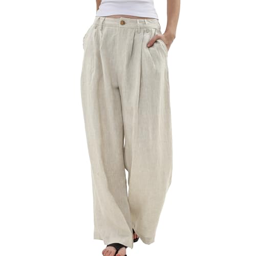 Amazhiyu Leinenhose Damen Lockere Hosen Sommer Damenhosen Wide Leg Hose Leinen Stoffhose Weite Sommerhose Lang Freizeithose Mit Taschen, Flachs, L Amazhiyu Leinenhose Damen Lockere Hosen Sommer Damenhosen Wide Leg Hose Leinen Stoffhose Weite Sommerhose Lang Freizeithose Mit Taschen, Flachs, L von Amazhiyu