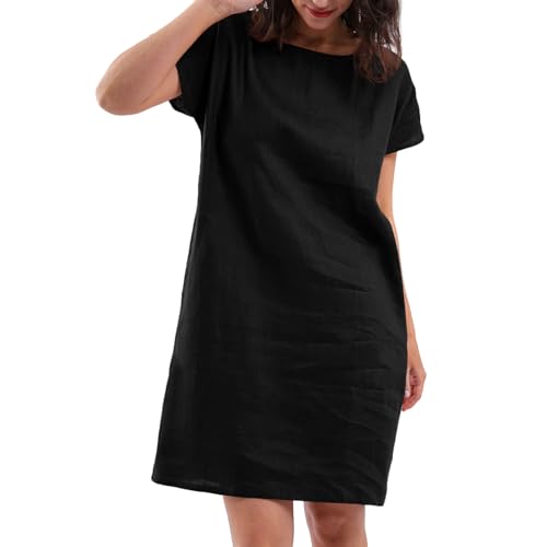 Amazhiyu Leinenkleid für Damen, Sommer, lässig, Midi-Kleid, kurzärmelig, Rundhalsausschnitt, Kleid mit Taschen, reines Leinen, Schwarz , L Amazhiyu Leinenkleid für Damen, Sommer, lässig, Midi-Kleid, kurzärmelig, Rundhalsausschnitt, Kleid mit Taschen, reines Leinen, Schwarz , L von Amazhiyu