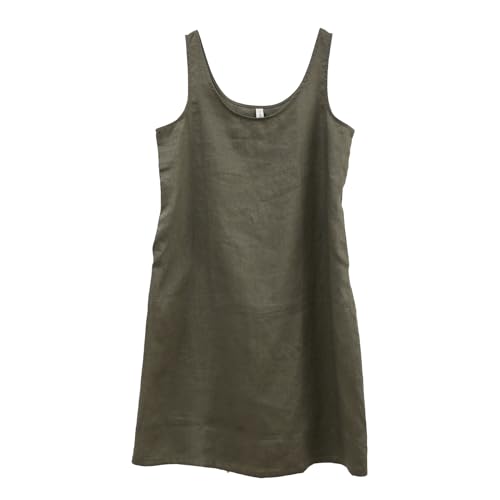 Amazhiyu Leinenkleider Damen Sommer Kleider Damenkleider Ärmellos Sommerkleid Midi Knielang A Linien Midikleid Leinen Kleid Strandkleid Freizeit U-Ausschnitt Tank Kleider Mit Taschen, Grün, S von Amazhiyu