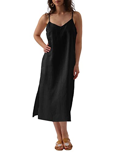 Amazhiyu Damenkleider Sommer Leinenkleid Maxikleid Langes Sommerkleid Maxi Blumenkleid Spaghettiträger Trägerkleid Ärmellos V-Ausschnitt Strand Kleid Mit Taschen, Schwarz, S Amazhiyu Damenkleider Sommer Leinenkleid Maxikleid Langes Sommerkleid Maxi Blumenkleid Spaghettiträger Trägerkleid Ärmellos V-Ausschnitt Strand Kleid Mit Taschen, Schwarz, S von Amazhiyu