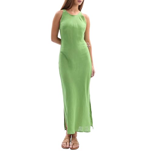 Amazhiyu Leinenkleider Damen Sommer, Leinen Maxikleid Sommerkleid Ärmellos Bodycon Kleid Damenkleider Strandkleid Lang Mit Schlitz, Grün, M von Amazhiyu