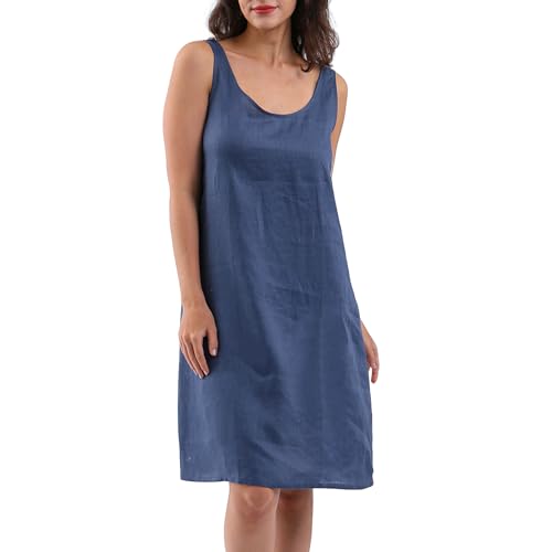 Amazhiyu Leinenkleider für Damen, Sommer, lässig, Midi-Tankkleid, ärmellos, Rundhalsausschnitt mit Taschen, reines Leinen, blau, L Amazhiyu Leinenkleider für Damen, Sommer, lässig, Midi-Tankkleid, ärmellos, Rundhalsausschnitt mit Taschen, reines Leinen, blau, L von Amazhiyu