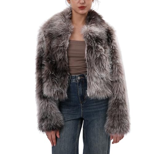 Amazhiyu Pelzmantel Damen, Felljacke Kunstfell Jacke Kunstpelz Mantel Pelzjacke, Kurz Plüschmantel Wintermantel Jacken, Faux Fur Coat Mit Reißverschluss und Pockets, Tie-Dye Blues, L von Amazhiyu